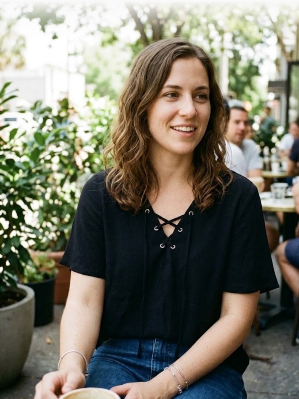 Sans Souci Black Short-Sleeve Lace-Up Tee